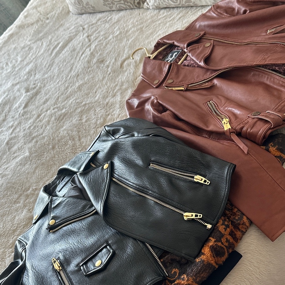 Guess Brown Leather Jacket with Gold Details only brown one available